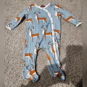 Milkbarn Blue and Brown Deer Print Footie PJs Size 3-6 Month